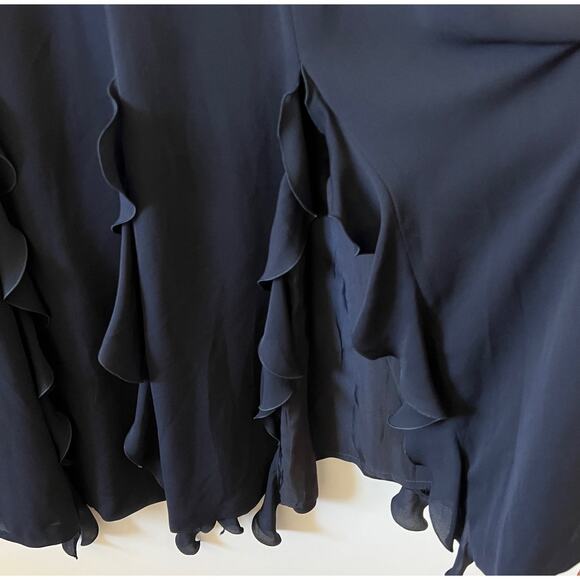 Escada Black Silk Ruffle Fringe V Neck Maxi Dress Formal Gown Womens 42 Large - Picture 9 of 15